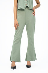 Flared Knit Pant With Side Slit - Pistachio