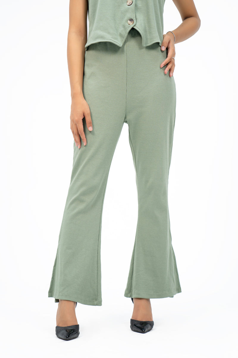 Flared Knit Pant With Side Slit - Pistachio