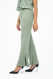 Flared Knit Pant With Side Slit - Pistachio