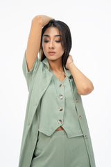 Longline Ribbed Knit Cardigan - Pistachio