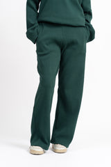 Rib Knit Wide Leg Pant with Pocket - Dark Green