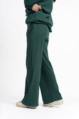 Rib Knit Wide Leg Pant with Pocket - Dark Green
