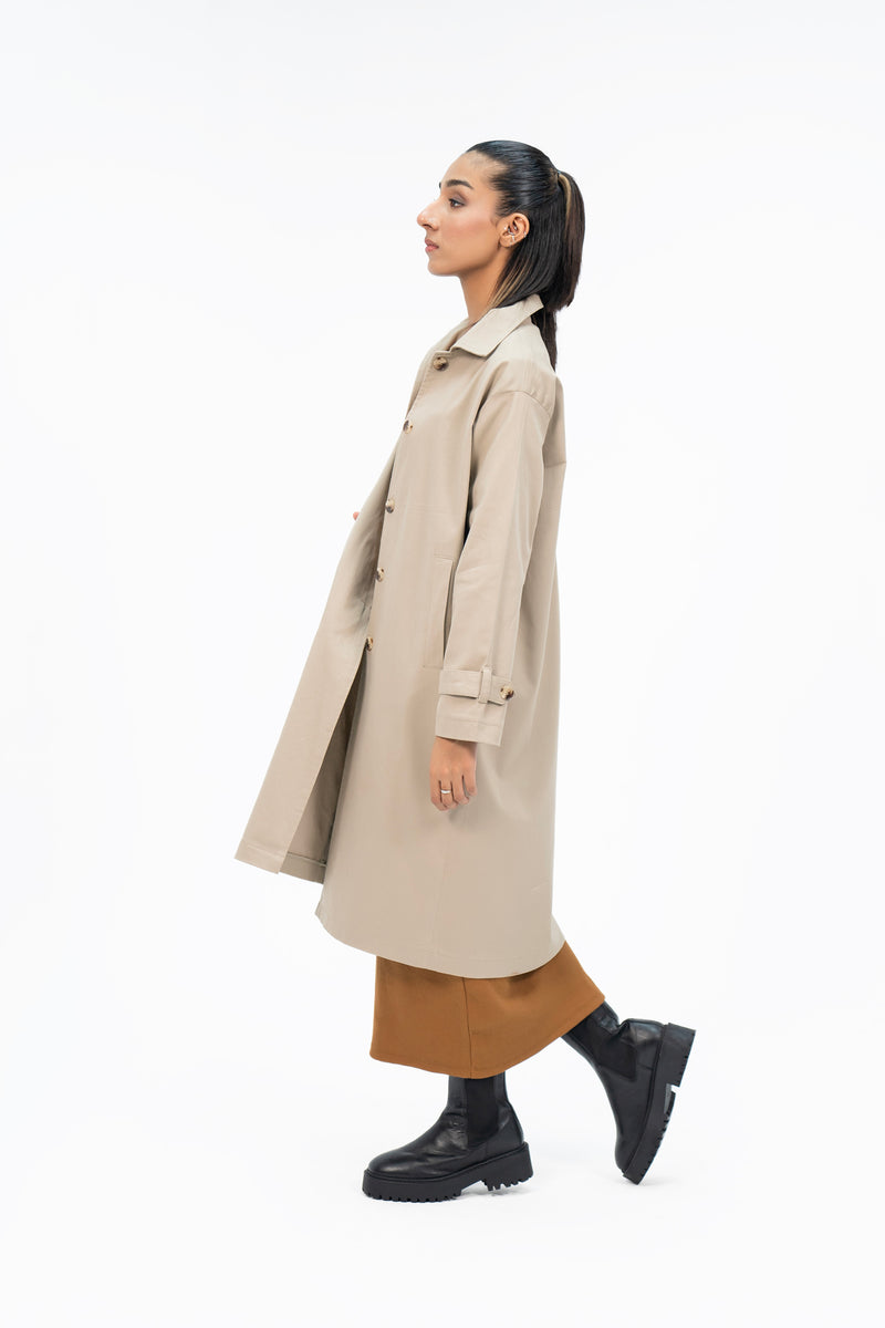 Cotton Trench Coat with Belt - Beige