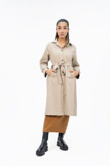 Cotton Trench Coat with Belt - Beige