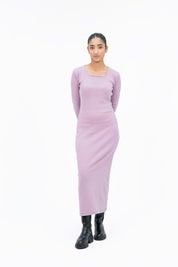 Square Neck Knitted Dress - Lilac