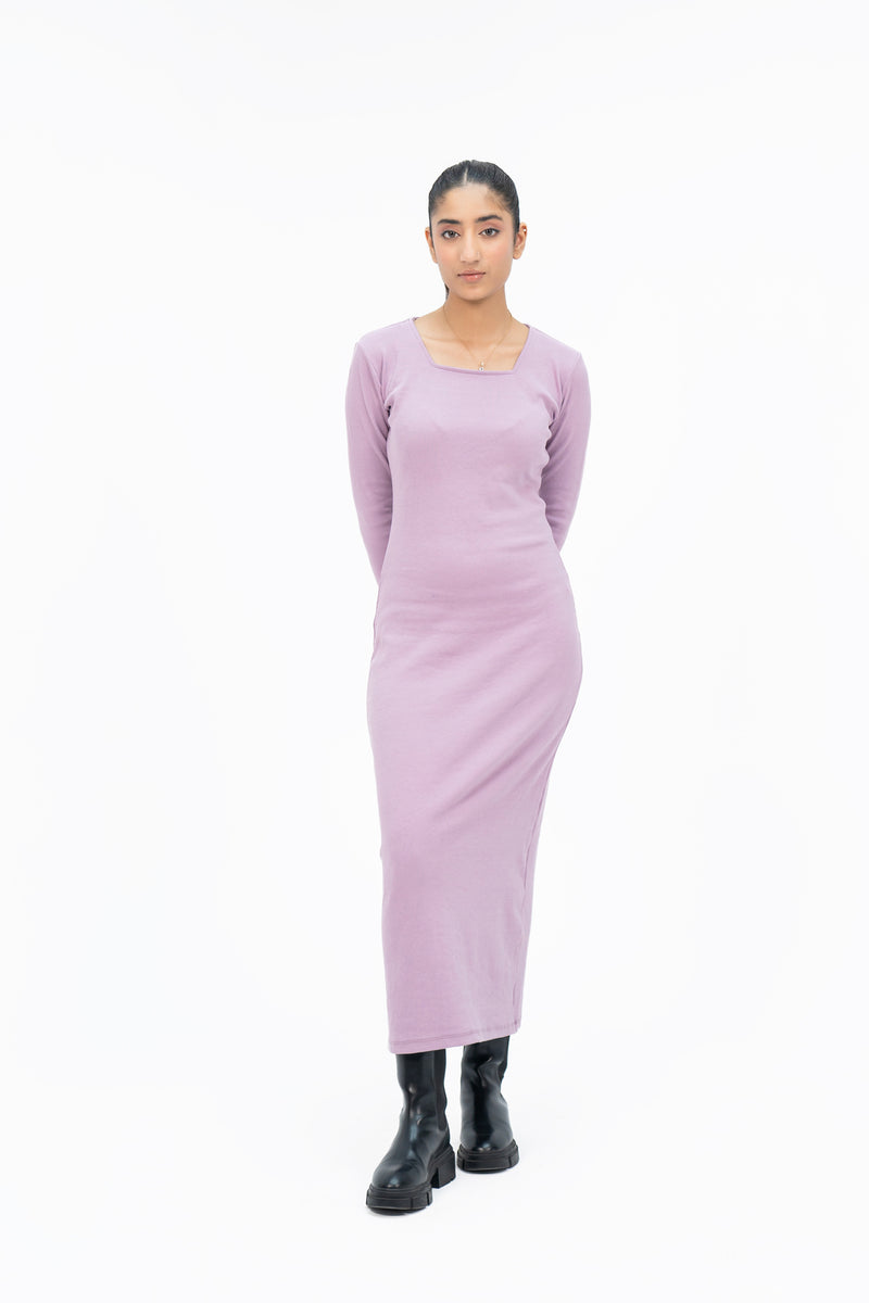 Square Neck Knitted Dress - Lilac