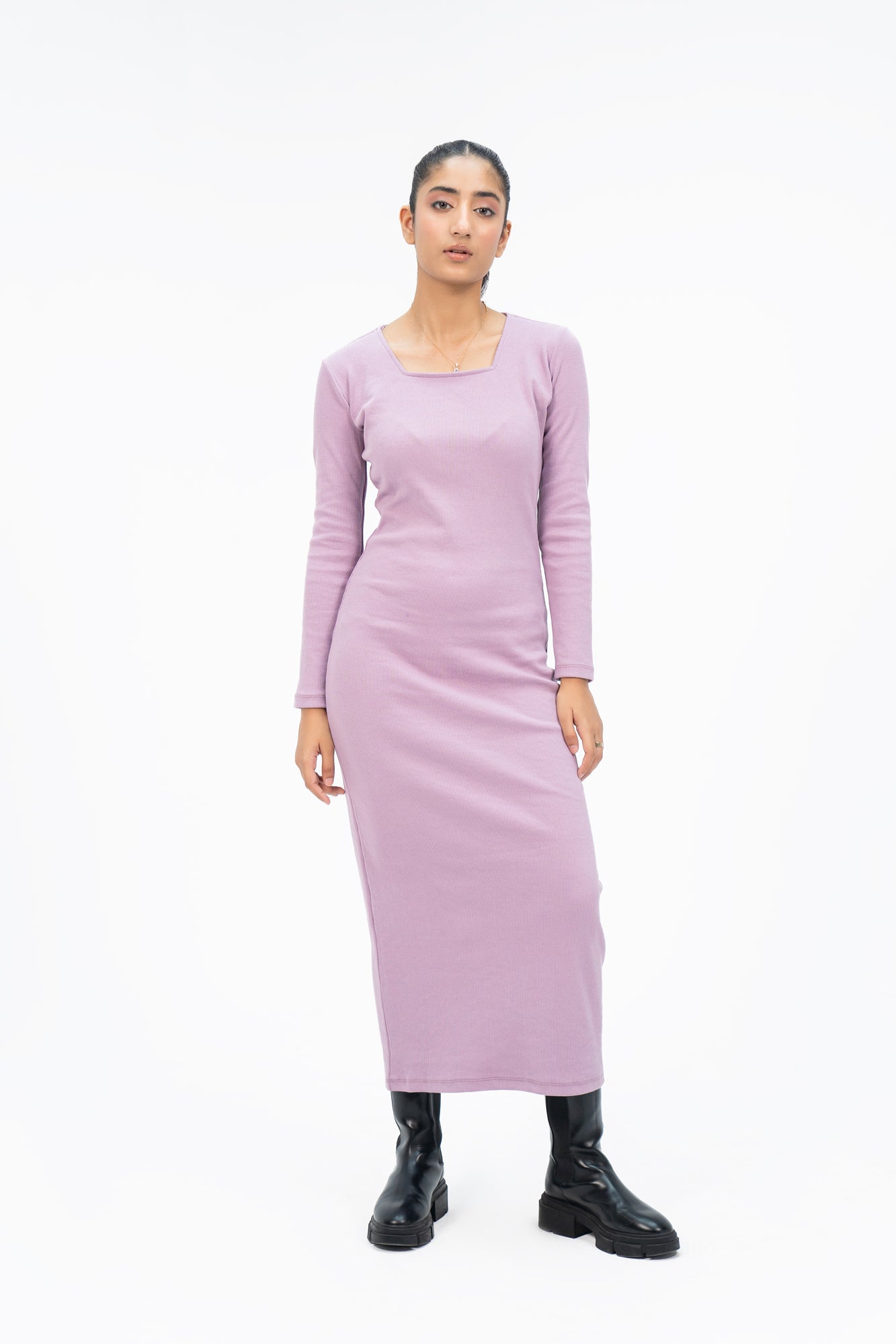 Square Neck Knitted Dress - Lilac