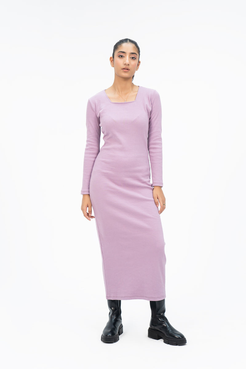 Square Neck Knitted Dress - Lilac