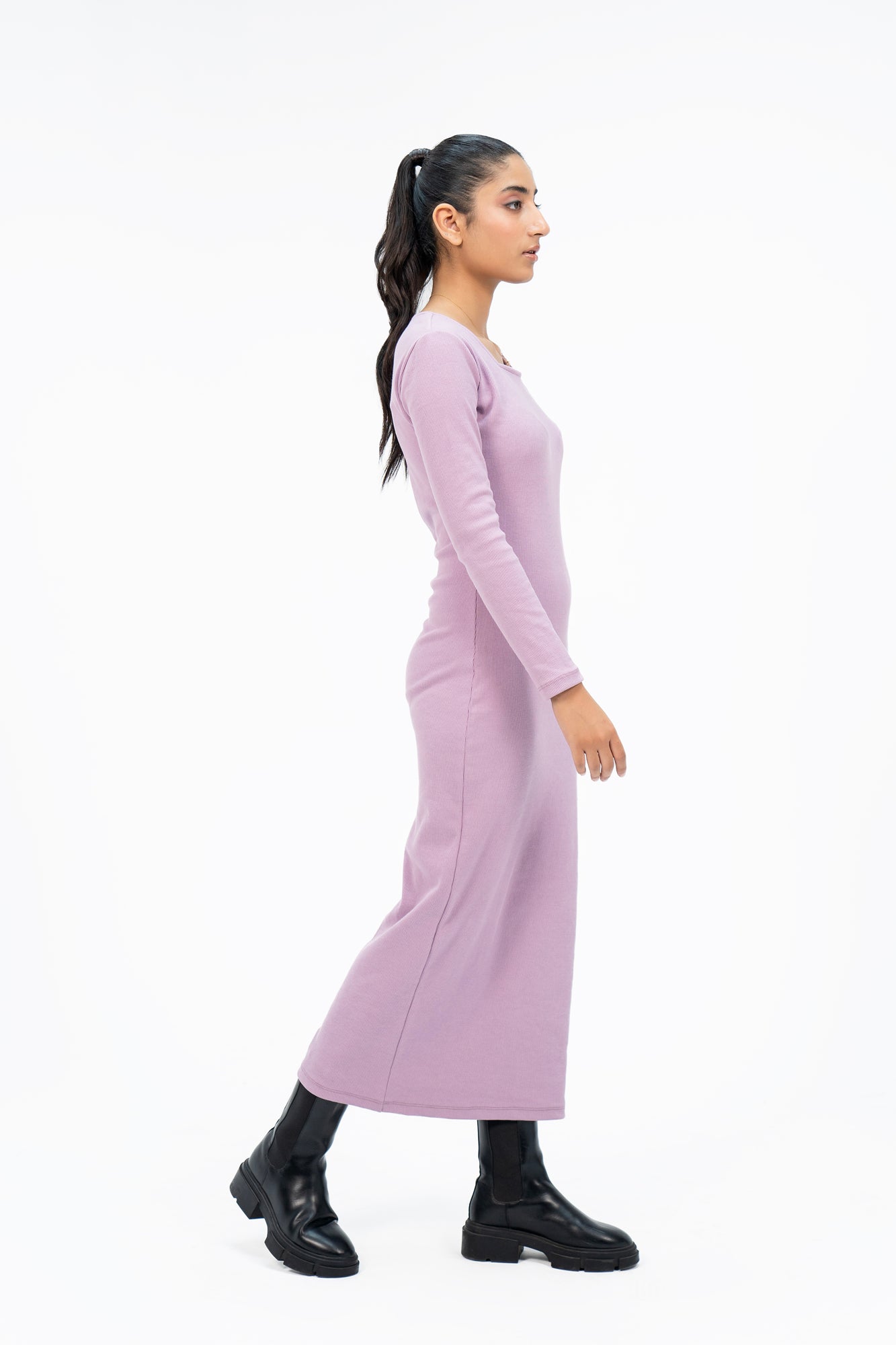 Square Neck Knitted Dress - Lilac