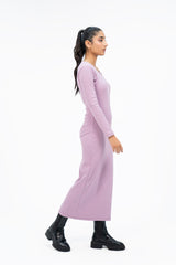 Square Neck Knitted Dress - Lilac