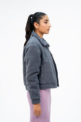 Teddy Faux Fur Bomber Jacket - Grey