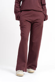 Rib Knit Wide Leg Pant with Pocket - Dark Maroon
