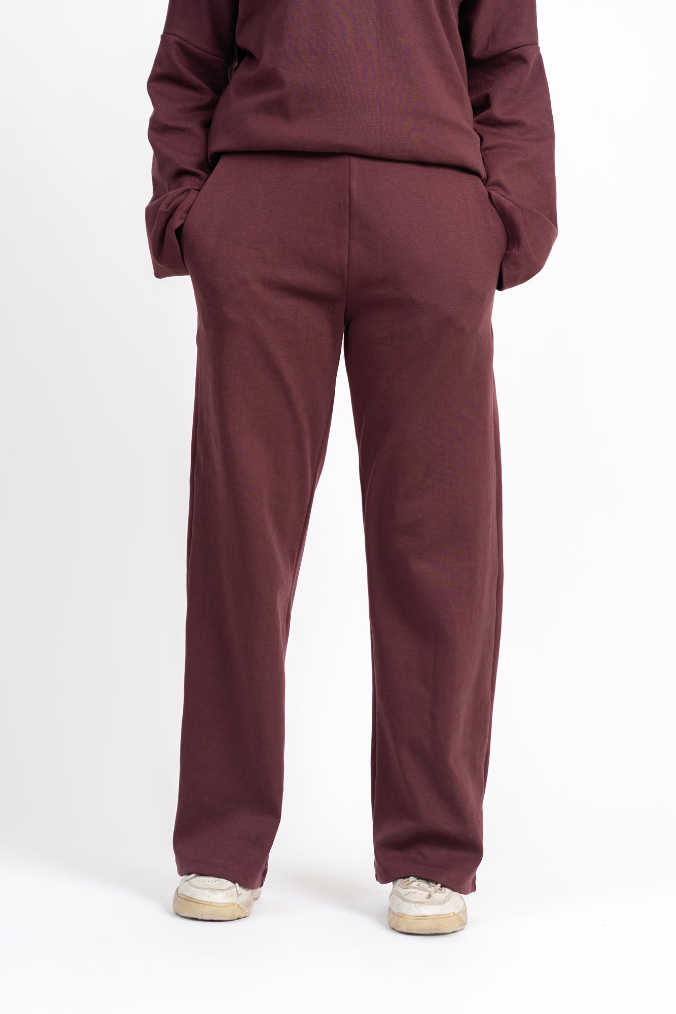 Rib Knit Wide Leg Pant with Pocket - Dark Maroon
