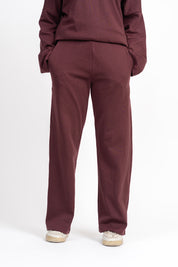 Rib Knit Wide Leg Pant with Pocket - Dark Maroon