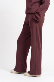 Rib Knit Wide Leg Pant with Pocket - Dark Maroon