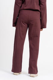 Rib Knit Wide Leg Pant with Pocket - Dark Maroon