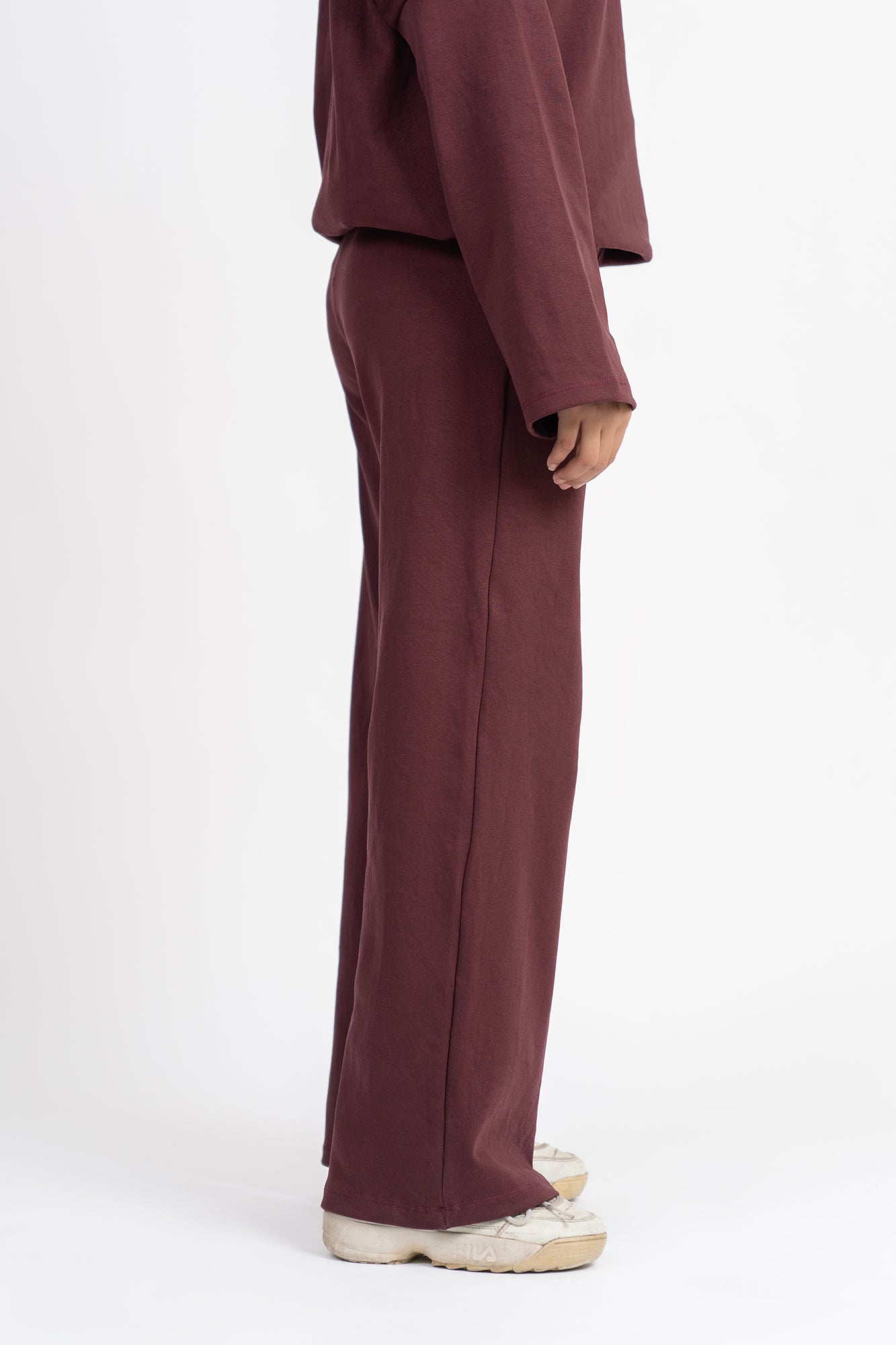 Rib Knit Wide Leg Pant with Pocket - Dark Maroon