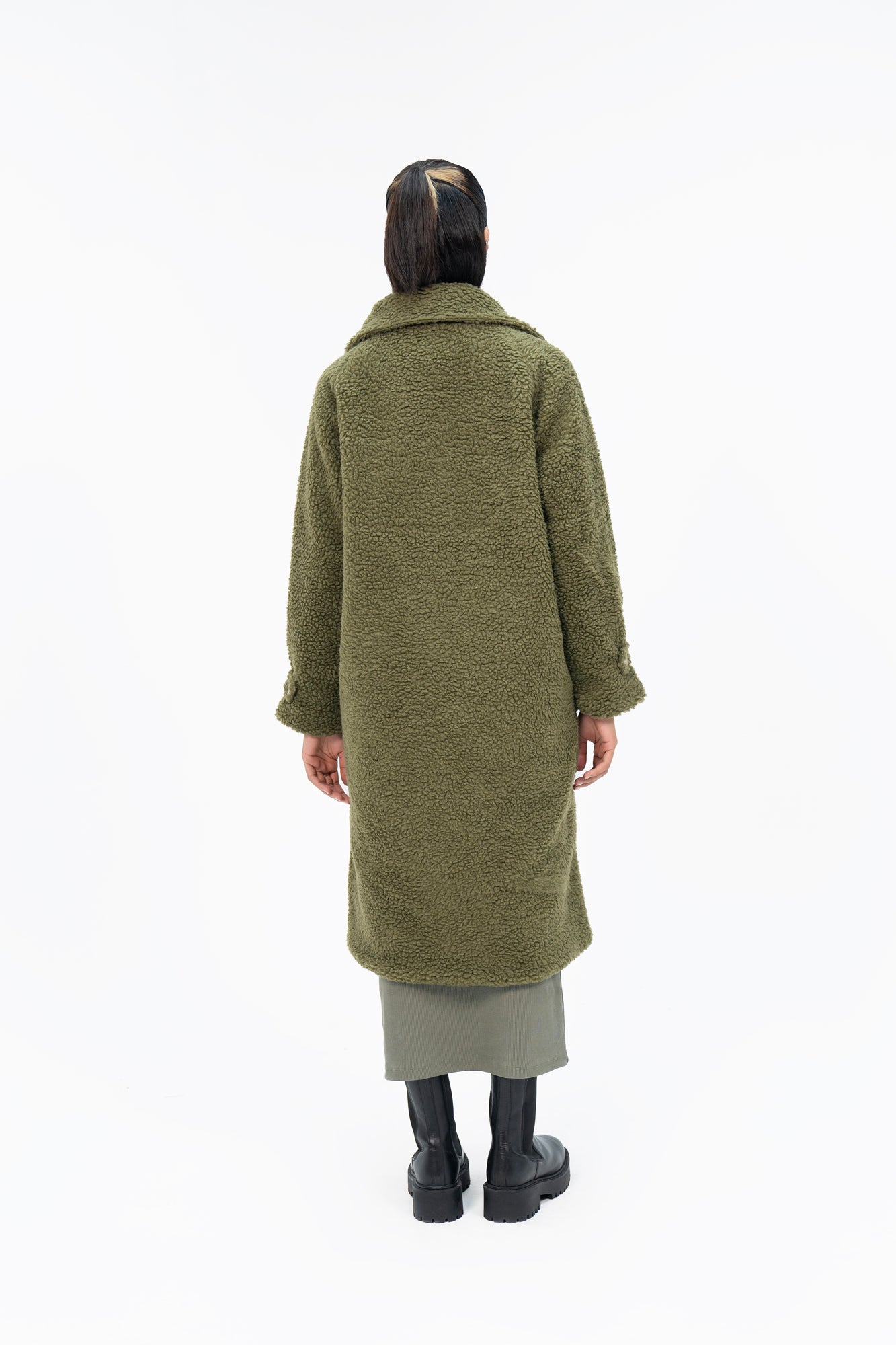 Sherpa Long Coat - Olive