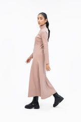 Flared Long Knitted Dress - Tea Pink