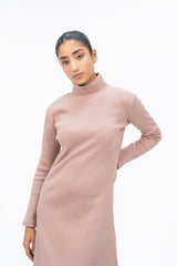 Flared Long Knitted Dress - Tea Pink