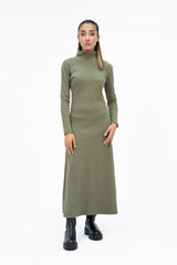 Flared Long Knitted Dress - Green