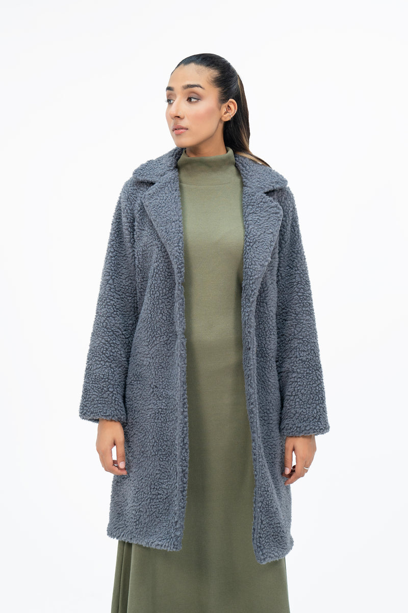 Teddy Faux Fur Oversized Coat Grey