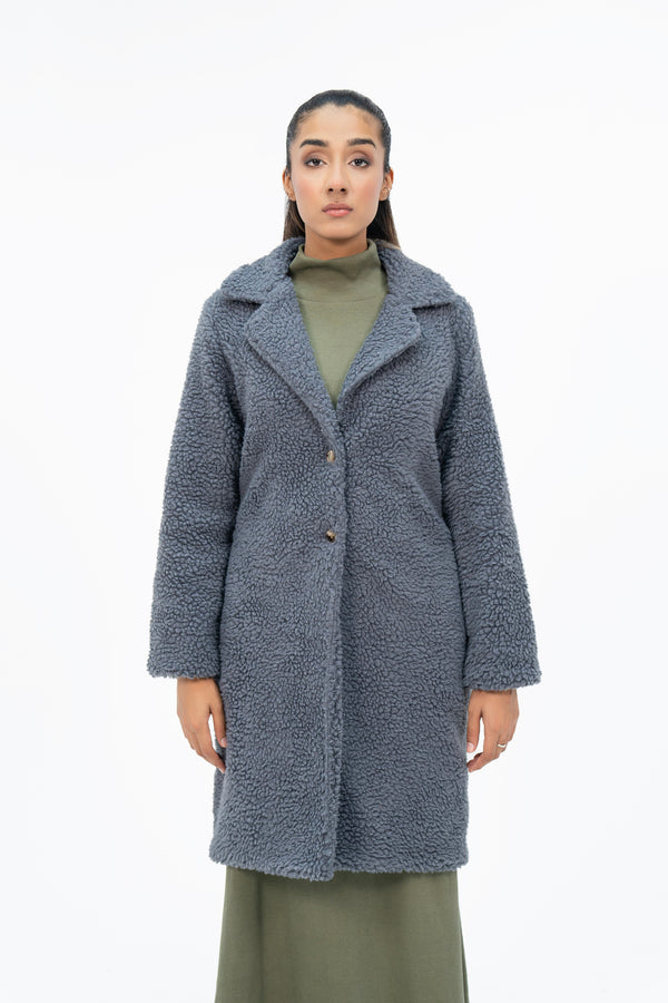 Teddy Faux Fur Oversized Coat - Grey