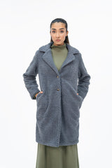 Teddy Faux Fur Oversized Coat - Grey