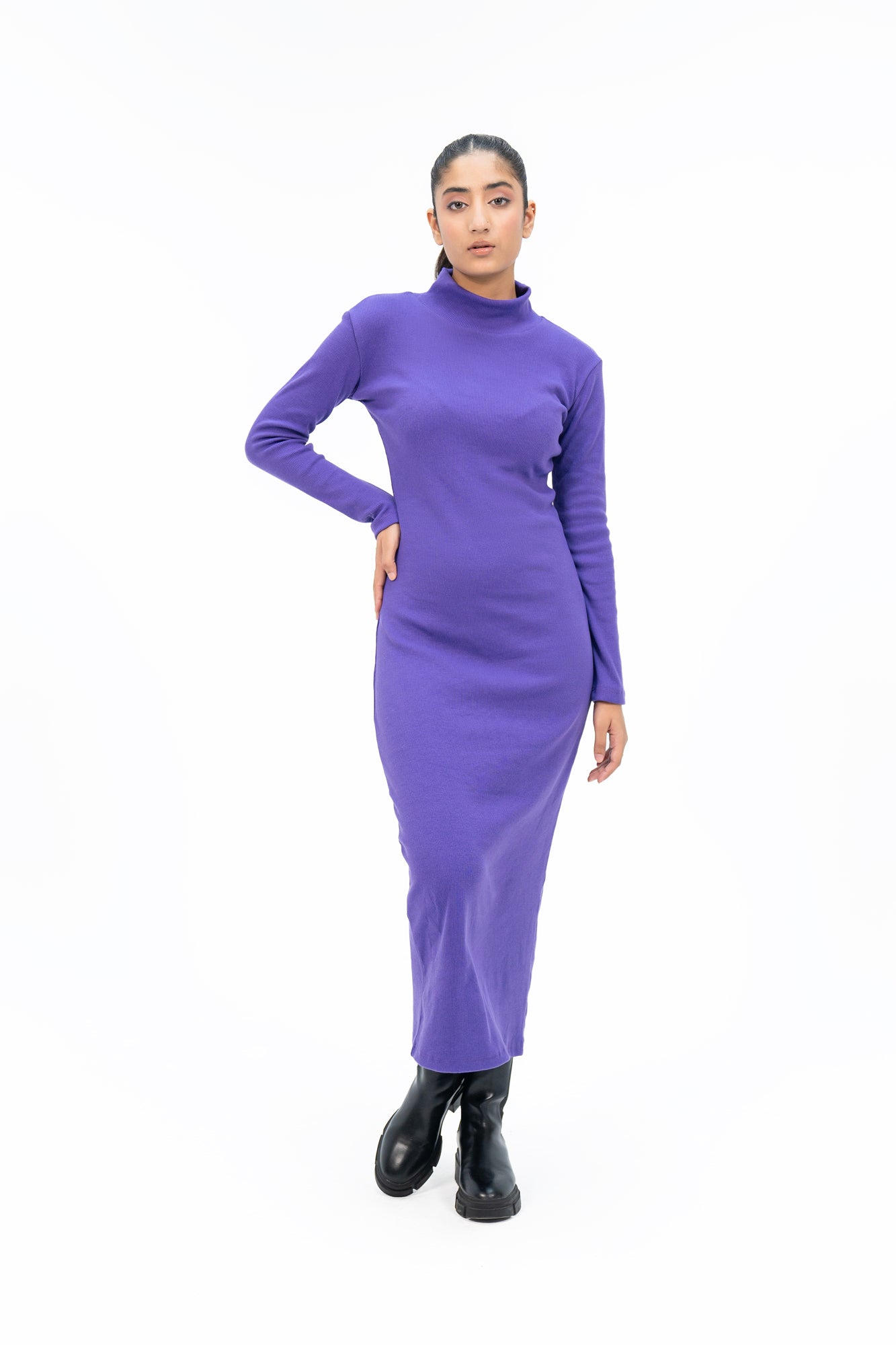 Long Knitted Dress - Purple