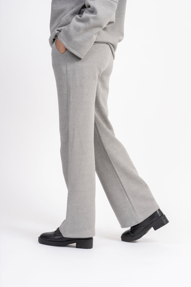 Fleece Wide Leg Pant with Pocket - Heather Grey