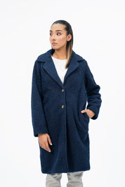 Teddy Faux Fur Oversized Coat - Navy Blue