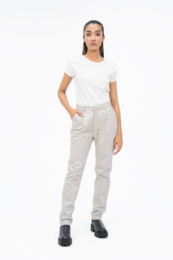 Relaxed Fit Pleated Straight Pant - Stone