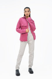 Quilted Fleece Overshirt with Pockets - Dark Pink