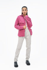 Quilted Fleece Overshirt with Pockets - Dark Pink