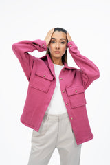 Quilted Fleece Overshirt with Pockets - Dark Pink