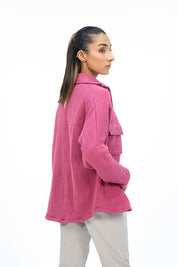 Quilted Fleece Overshirt with Pockets - Dark Pink