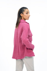 Quilted Fleece Overshirt with Pockets - Dark Pink