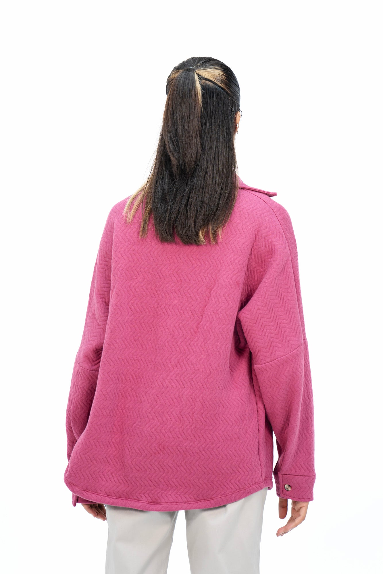 Quilted Fleece Overshirt with Pockets - Dark Pink