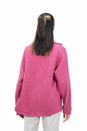 Quilted Fleece Overshirt with Pockets - Dark Pink