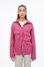 Quilted Fleece Overshirt with Pockets - Dark Pink