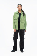 Quilted Fleece Overshirt with Pockets - Light Green