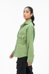 Quilted Fleece Overshirt with Pockets - Light Green