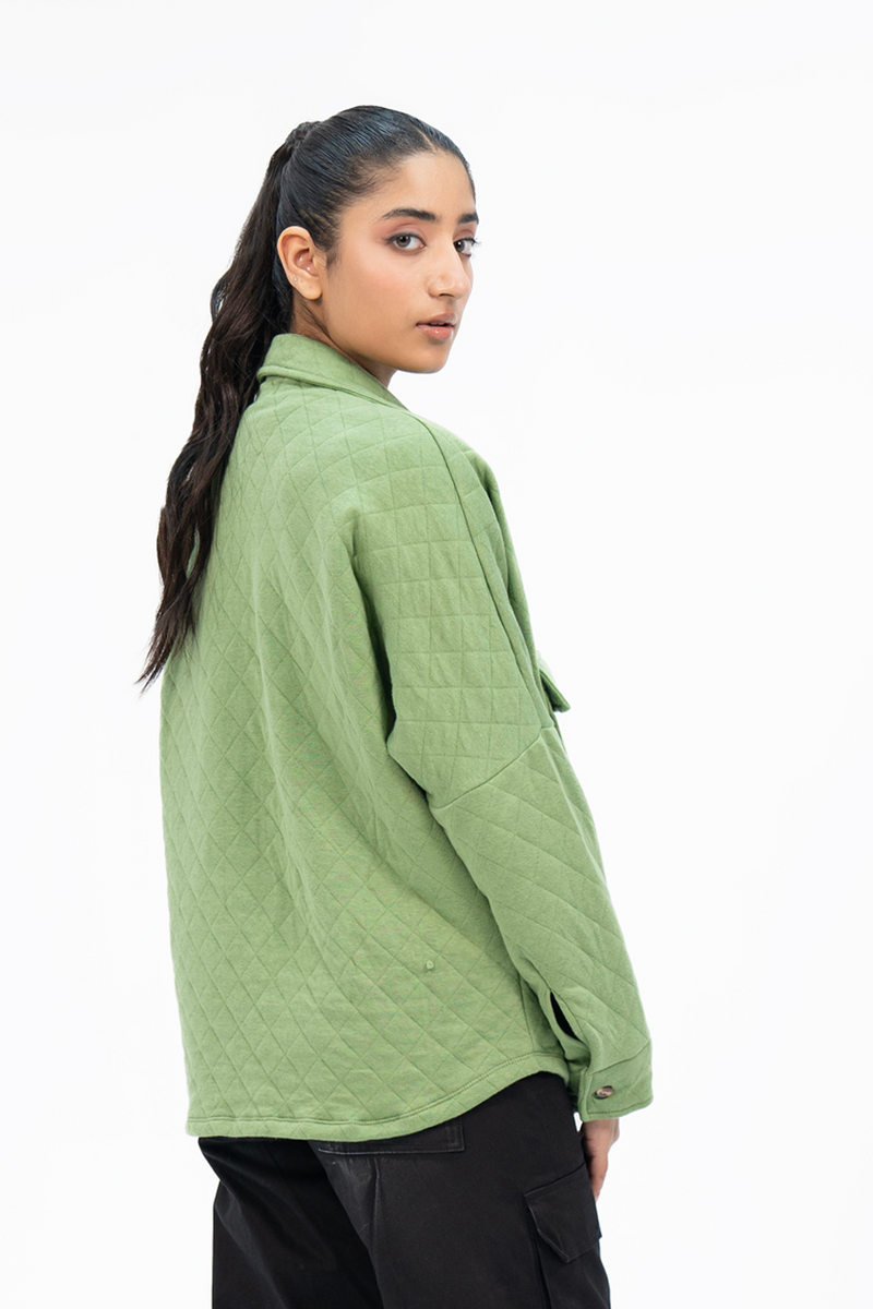 Quilted Fleece Overshirt with Pockets - Light Green