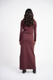 Cropped Knit Top with Golden Button - Dark Maroon