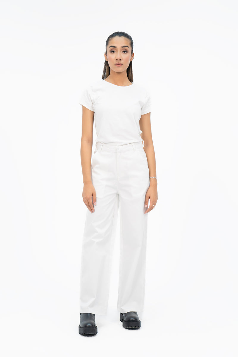 High Rise Wide Leg Pant (Cotton Twill) - White