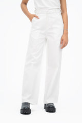 High Rise Wide Leg Pant (Cotton Twill) - White