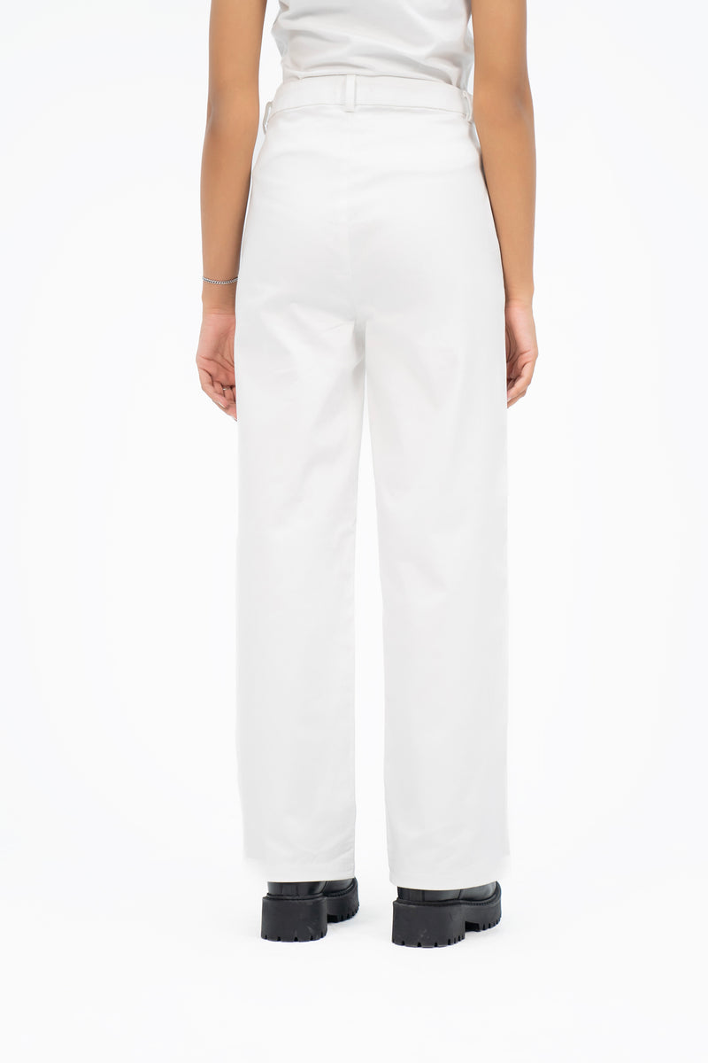 High Rise Wide Leg Pant (Cotton Twill) - White