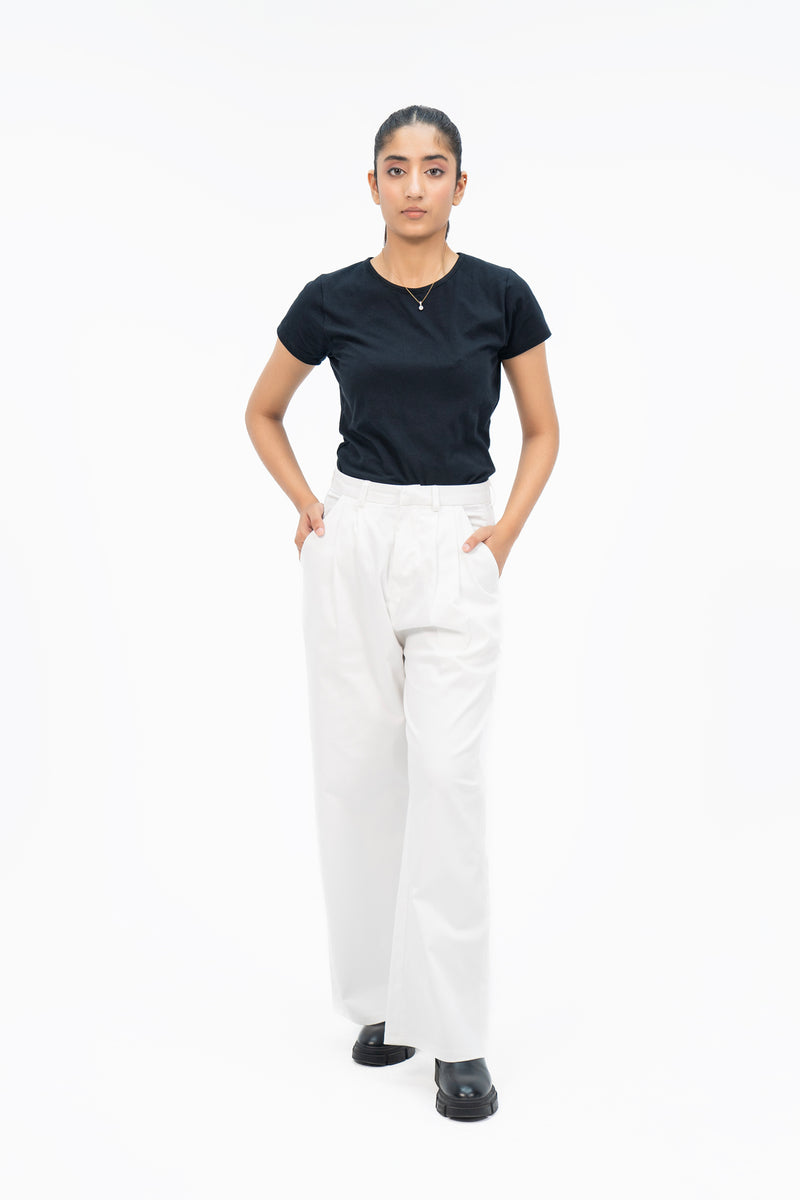 Wide Leg Pleated Pant (Cotton Twill) - White