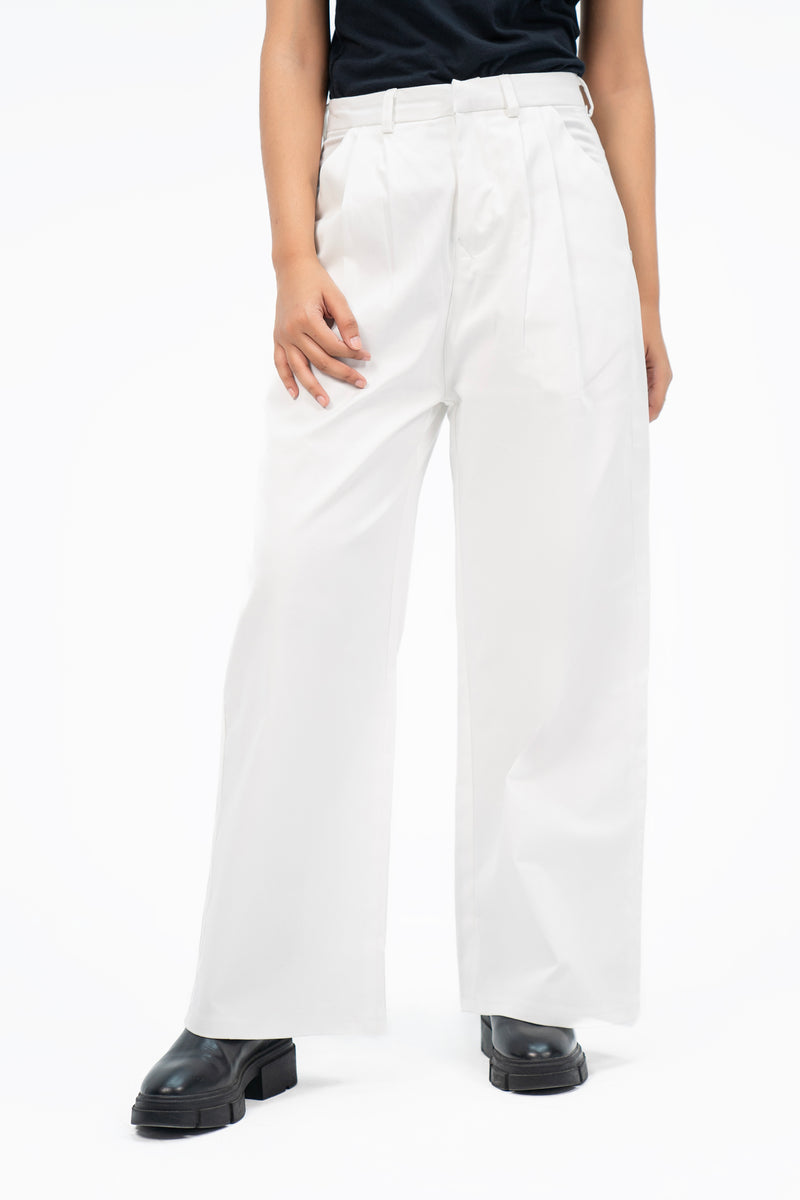 Wide Leg Pleated Pant (Cotton Twill) - White