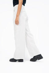 Wide Leg Pleated Pant (Cotton Twill) - White